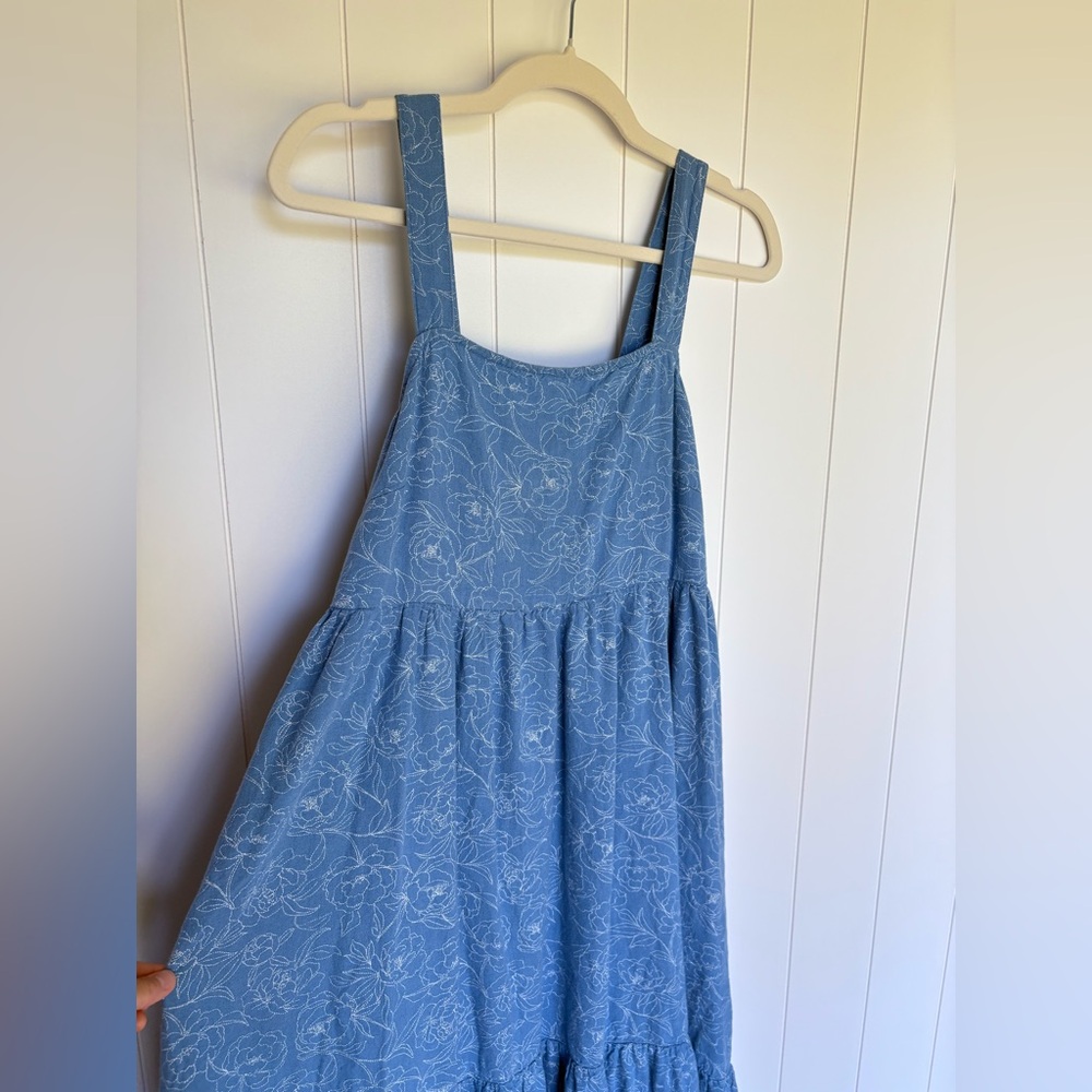 Light Blue Square-Neck Tiered Midi Dress - Picture 4 of 6